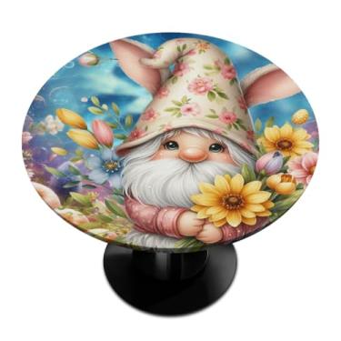 Imagem de hongjinglin Toalha de mesa redonda com borda elástica de Páscoa, toalha de mesa redonda limpável para ambientes internos e externos, pátio, jantar, cozinha, festival, decoração para mesas de 114 a 127