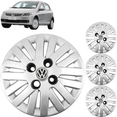 Imagem de Jogo 4 Calotas Aro 13 Vw Gol G5 e G6 2008 a 2015 Com Adesivo Logo Vw Resinado Grid 082CA