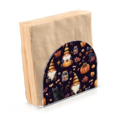 Imagem de ATTX Porta-guardanapos de acrílico de Halloween com design de potes de doces de gnomos fofos - organizador de mesa decorativo para cozinha, restaurante, decoração de férias de casa #386
