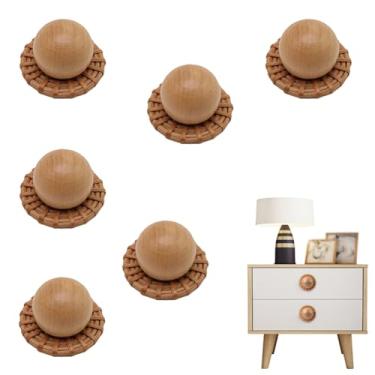 Imagem de YDDXAQHB 6 maçanetas de vime boho feitas à mão de tricô de madeira, para guarda-roupa de móveis, armários, puxadores de gaveta, puxadores de cômoda, com 8 parafusos (meio círculo)