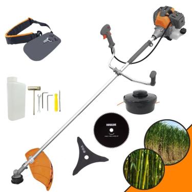 Imagem de Roçadeira Profissional Tekna RL520P 2 Tempos 52cc 2HP de Potência Cortador de Grama Com Cabeçote de Nylon + Lâmina 3 Pontas + Lâmina 80 Dentes