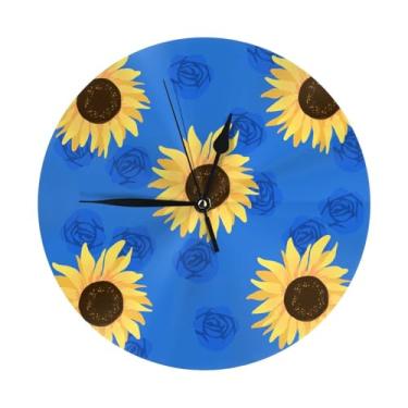 Imagem de ZERAOKE Girassol - Relógio de parede redondo moderno - silencioso sem tique-taque operado por bateria, decoração de mesa ou parede para sala de estar, quarto, escritório.