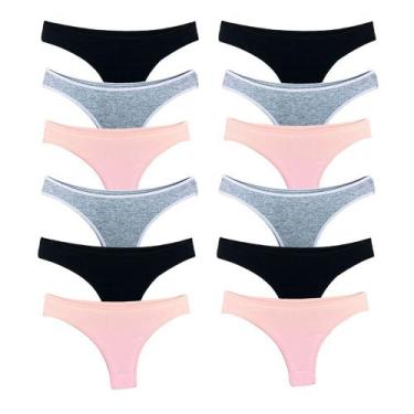 Imagem de Kit 12 Calcinhas Tanga Algodão Cotton Básica Lisa Lingerie - Try Basic