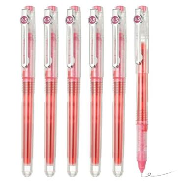 Imagem de PATIKIL Caneta esferográfica de tinta líquida rosa vermelha, 6 peças de grande capacidade de secagem rápida de 0,5 mm canetas de ponta fina, para escritório, arte, artesanato, scrapbooks, desenho