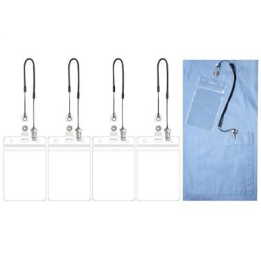 Imagem de Mini Skater 4 conjuntos de porta-crachás de identificação retráteis de metal jacaré, suporte vertical para crachá de trabalho com cordões elásticos de plástico retrátil para escritório, escola