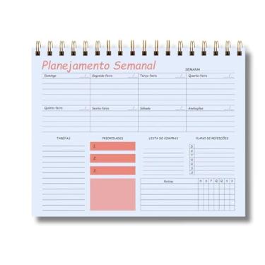 Imagem de Planner Semanal Com Espiral Dourado Capa Protetora Em Acetato 50 Folhas 19 cm x 24,5 cm (Fonte Salmão)
