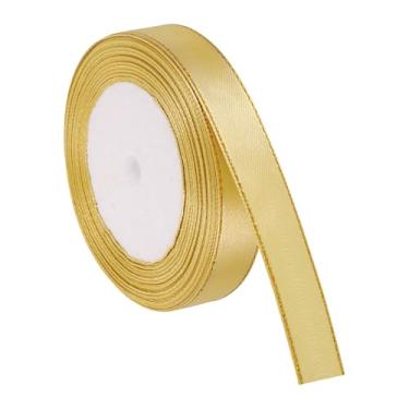 Imagem de PATIKIL Fita de cetim com borda dourada, fita de cetim de poliéster dupla face para embrulho de presente, buquês de flores, laços de cabelo, projetos de costura, ouro claro