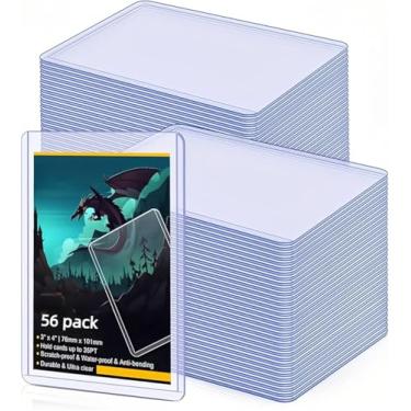 Imagem de Pacote com 56 capas de plástico rígido de carregamento superior, protetores de 7,6 cm x 10 cm para troca, beisebol e cartas de jogo. Porta-cartões esportivos duráveis