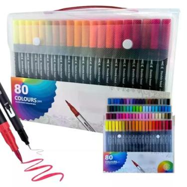 Imagem de Caneta Brush Pen Ponta Dupla, Ponta Fina 0.4mm e Pincel 1-2mm, Tinta à Base de Água, Plástico, 15.9cm, 120 Cores