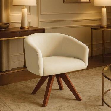 Imagem de Poltrona Sala Base Giratória Madeira Arielle Suede D03 - D'rossi Bege