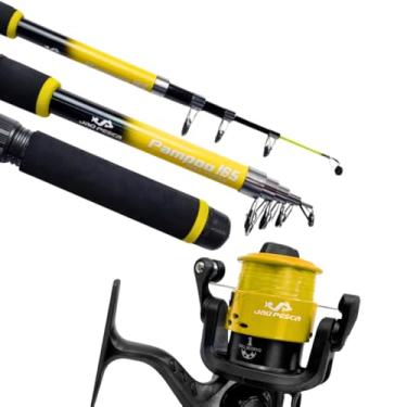 Imagem de Jaú Pesca Kit 3 Varas Telescópicas 1,65m com Molinetes JP250, Fibra de Vidro, Linha Incluída, Ação Média