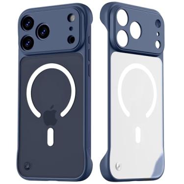 Imagem de Norllben Capa fina magnética para iPhone 17 Pro Max, compatível com MagSafe, transparente, fosca, ultrafina, sem moldura, design sem bordas (17.5 cm 17 Promax OriginFit), azul