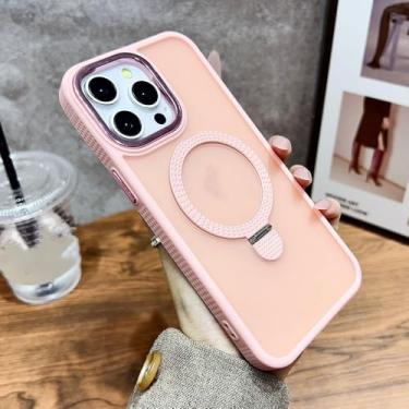 Imagem de Capa rígida de luxo com suporte metálico e detalhes ondulados para iPhone 16, 15, 14, 13, 12, 11 Pro Max, com moldura cromada para a câmera e proteção traseira (para iPhone 16 Pro Max/Rosa)