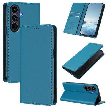 Imagem de Capa carteira fina para Samsung Galaxy A56 5G com capa flip magnética, compartimentos para cartões e suporte, bloqueio RFID, compatível com carregamento sem fio, capa protetora à prova de choque (azul