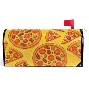 Imagem de TSENQUE Capas magnéticas decorativas para caixa de correio de vinil, decorações modernas de caixa de correio de inverno, desenhos animados, pizza, amarelo, tamanho grande, 64,5 x 52,8 cm