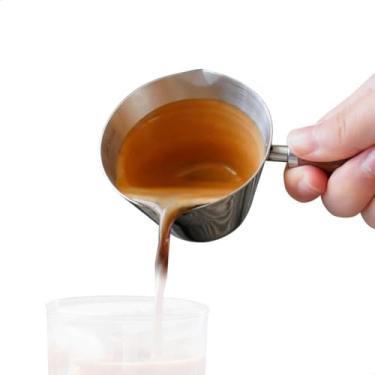 Imagem de watchget Copos de café expresso de aço inoxidável, bico duplo e copo de medição de escala dupla com alça, acessórios de café expresso de capacidade de 85 g/90 ml para cafeteira (prata)