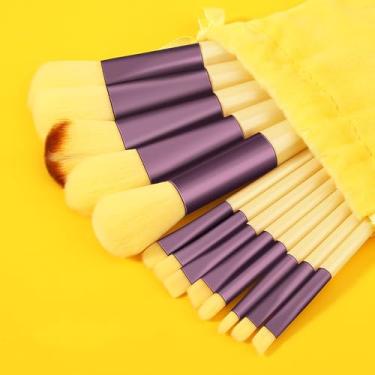 Imagem de Conjunto de pincéis de sombra profissional de 13 peças (bolsa de armazenamento de couro selecionado) (amarelo, 13 peças)
