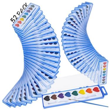 Imagem de CSH Pacote com 52 conjuntos de tinta aquarela a granel (8 cores em forma de coração), vem com 52 pincéis, tinta aquarela lavável para crianças e adultos, atividades artísticas, lembrancinhas de festa