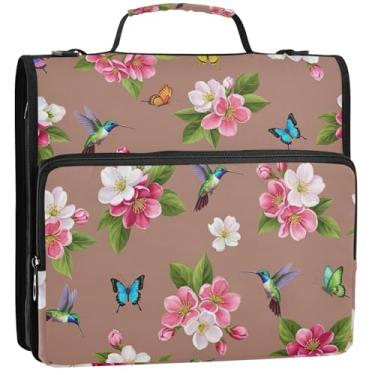 Imagem de Organizador de fichário com zíper para documentos, 3 anéis, rosa e branco, vários bolsos, pasta grande para fichário do ensino médio com alça, 34,5 x 31,5 x 9 cm