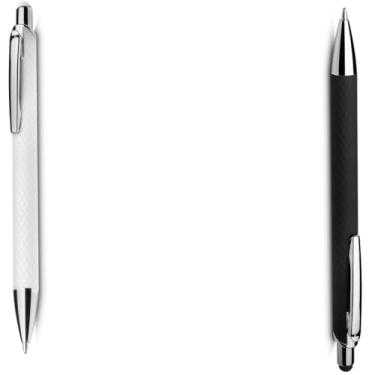 Imagem de Caneta Esferográfica Executiva em Alumínio Reciclável, Escrita Azul, Ponta Touch, Corpo Cilíndrico, Acabamento Fosco, Refil Parker, 14cm (Branco e Preto)