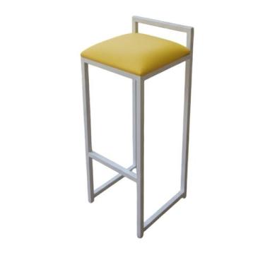 Imagem de Banqueta Quadrada Bistrô Casa Bar Balcão Alta Industrial Cor:Amarelo -