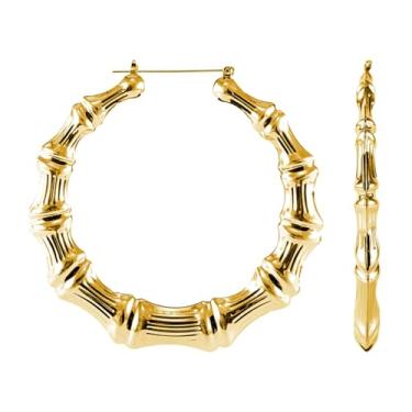 Imagem de Brincos de argola de bambu, brincos grandes de bambu hip hop para mulheres, banhado a prata, conjunto de brincos de argola de bambu grandes para rapper dos anos 80 e 90, acessórios de rapper, uso