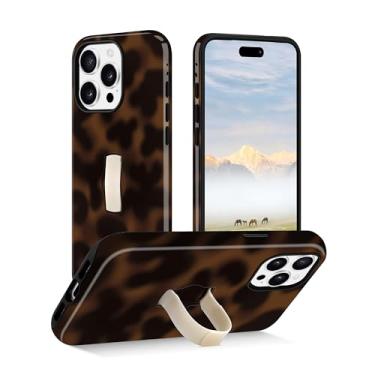 Imagem de Yebowe Capa de telefone de tartaruga compatível com iPhone 16 Pro Max, com alça de dedo para mão, suporte, à prova de choque, capa protetora de TPU macio para mulheres e meninas