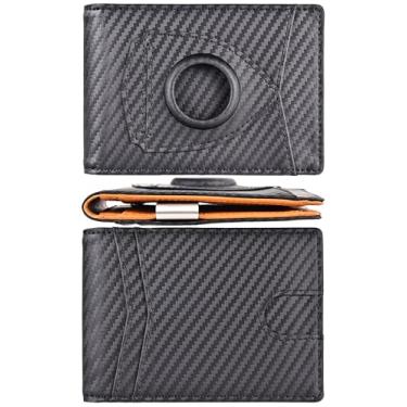 Imagem de kinzd Carteira fina com clipe para dinheiro e bloqueio de RFID, minimalista, dobrável para homens, couro legítimo, bolso frontal, porta-cartões, SH01-CF Preto, Carteira Shield