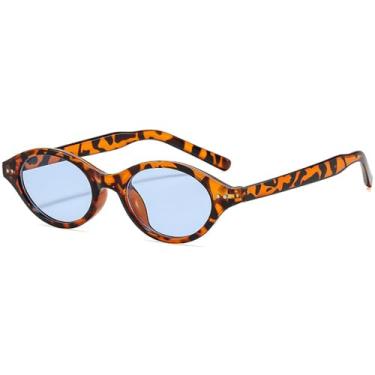 Imagem de Óculos de Sol Femininos e Masculinos com Armação Oval Pequena e Rebites, Proteção UV400, Ideais para Esportes ao Ar Livre, Corrida e Ciclismo, Cor Azul Leopardo