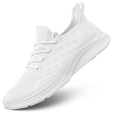 Imagem de Vooncosir Tênis de caminhada masculino, confortável, moderno, sem cadarço, para corrida, trabalho, tênis, esportivo, malha leve, Branco, 42