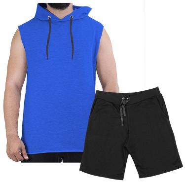 Imagem de Conjunto Masculino Shorts Bermuda Moletom E Camiseta Regata Com Capuz Plus Size G1 A G5-Unissex