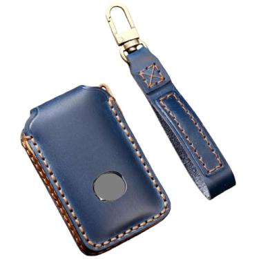 Imagem de Capa de couro artesanal para chave de carro, compatível com mazda cx5 cx 5 3 cx30 cx9 2019 2020 2021, porta-chaves, acessórios protetores(3buttons blue)