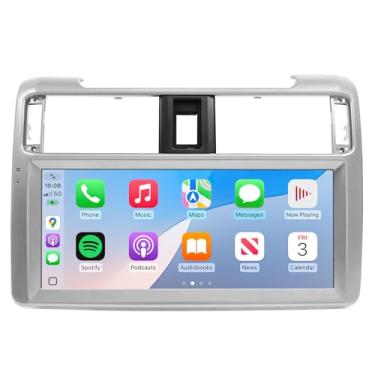 Imagem de HPDELGB Kit de painel de rádio estéreo automotivo para Toyota 4Runner Radio 2009-2022, unidade principal Android inferior prateada TS10, 4 + 32G, CarPlay sem fio e Android Auto, navegação GPS, câmera