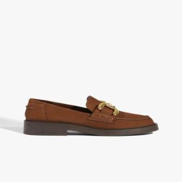 Imagem de Mocassim Schutz Loafer Dylan Chain Camurça Marrom-Feminino