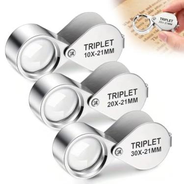 Imagem de Pacote com 3 lupas para joalheiros, lupa dobrável para joias, moedas, selos, relógios - ampliação de 10X, 20X, 30X