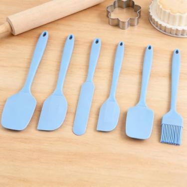 Imagem de Conjunto de 6 espátulas de silicone premium, utensílios de cozinha e assar resistentes ao calor para panelas antiaderentes (azul)