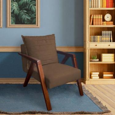 Imagem de Poltrona Monalisa Decorativa Mona Pés de Madeira Maciça Suede Marrom  