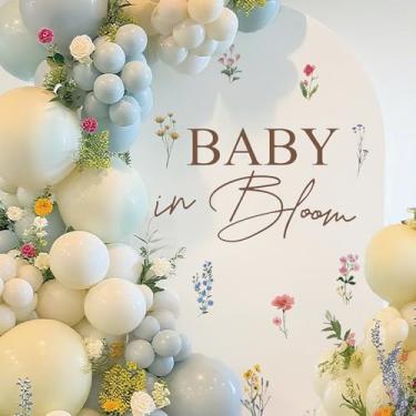 Imagem de Whaline Adesivo de parede com 4 peças de decalque de bebê em flor colorido tema floral decoração de parede para chá de bebê revelação de gênero festa de aniversário balão arco decoração de pano de