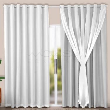 Imagem de Cortina 4 Metros Blackout Tecido Com Voil - Cores Branca Bege e Tabaco