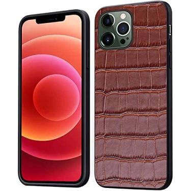 Imagem de MAALYA Capa para Apple iPhone 14 Plus (2022) 6,7 polegadas, capa traseira de telefone de couro com padrão de crocodilo totalmente envolto [proteção de tela e câmera] (cor: marrom)