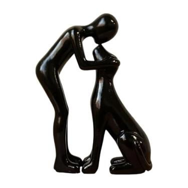 Imagem de KiBcsLic Estátua de Homem e Cachorro - Estatueta Única, Enfeite Moderno e Fofo, Escultura Artesanal de Animal de Estimação, Decoração para Casa, Mesa ou Sala, Preto