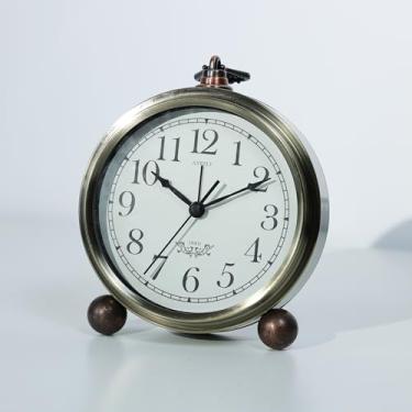 Imagem de AYRELY Despertador analógico retrô antigo operado por bateria pequeno para decoração de quarto, relógio de mesa de cabeceira elegante silencioso para presente (ouro)