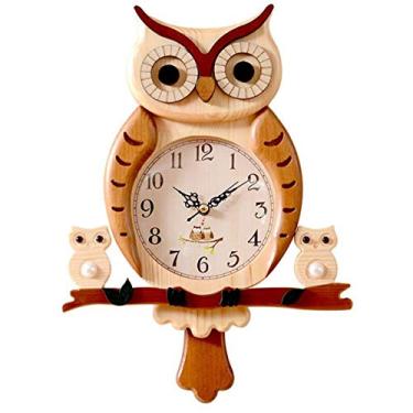 Imagem de AkosOL Relógio de parede infantil relógio de parede bonito de coruja de desenho animado relógio de parede decorativo de madeira maciça para estudo escolar, quarto de estudante, sala de estar