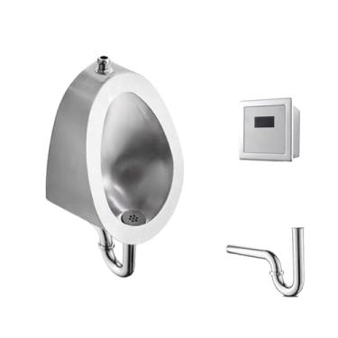 Imagem de pcagfaajmh Mictório masculino montado na parede, mictório de aço inoxidável 304, vaso sanitário de banheiro adulto doméstico/comercial, sensor inteligente à prova de respingos (prata B1)