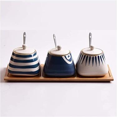 Imagem de Tigelas jarra de tempero japonês, suprimentos de cozinha, cerâmica para uso doméstico, sal, óleo criativo, caixa de tempero com tampa, caixa de tempero (cor: A) (B)