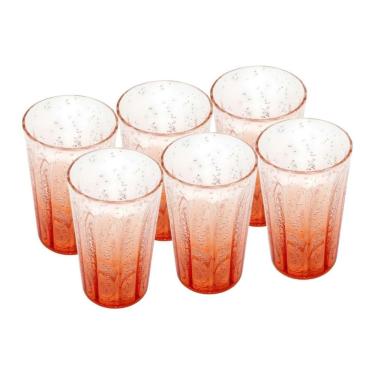 Imagem de Cj 6 Copos Altos de Acrílico C/Detalhes Bolhas Laranja Degradê 590ml Entrecasa