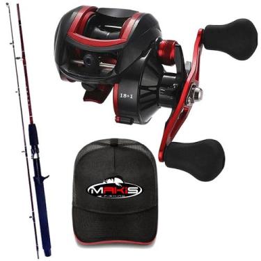 Imagem de Kit Carretilha 19 Rolamentos com Vara Cmik 1,80mts e Boné Makis Fishin