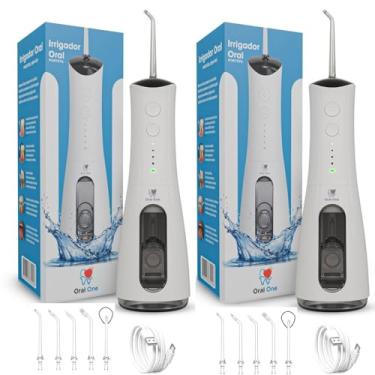 Imagem de Irrigador Oral e Bucal Portátil 300ml – Kit com 2 Unidades – Recarregável USB – 5 Bicos – Fio Dental Elétrico para Higiene Oral, Aparelhos, Próteses e Implantes | Oral One