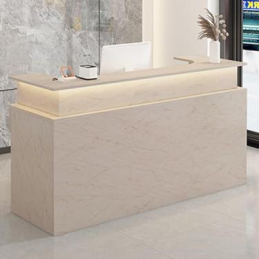 Imagem de Mesa de recepção moderna com gavetas trancáveis, balcão frontal de canto para loja de varejo, mesa de recepção de escritório com bandeja de teclado - bege, 100 cm