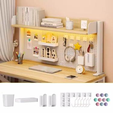 Imagem de Painel organizador de estante de mesa com furos de 1 a 2 pisos, aço carbono + material de prancha de madeira, alta capacidade de carga, para dormitório de escritório em casa, duas cores (cor: nogueira